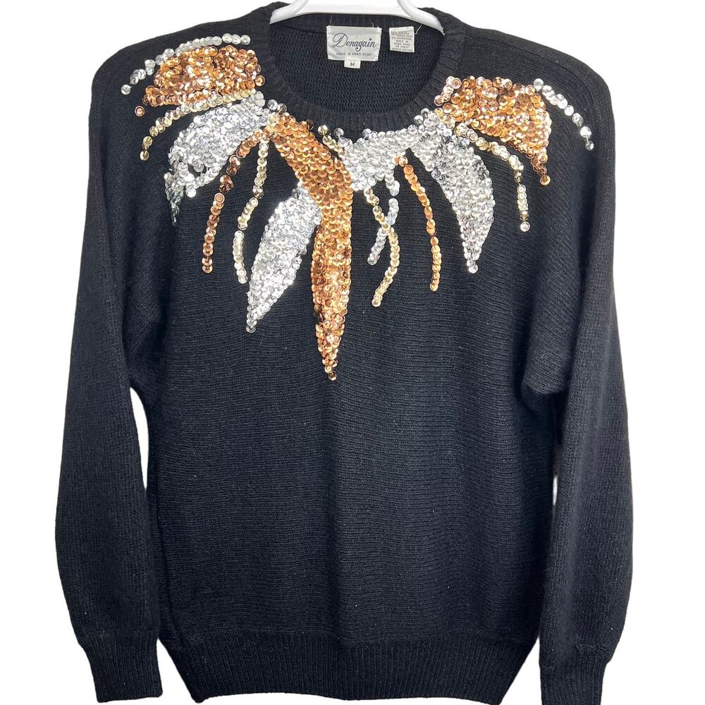 Vintage Donagain Sequin Silk Sweater M Long Sleeve Rabbit‎ Hair Blingy Sparkle - Picture 2 of 8
